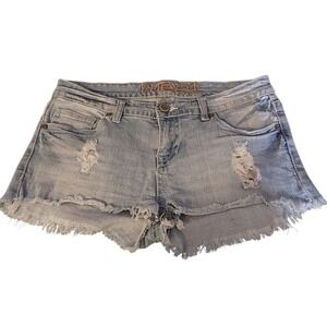 Rue21 Distressed‎ Denim Jean Shorts Frayed Hem Low Rise Light Wash #82C